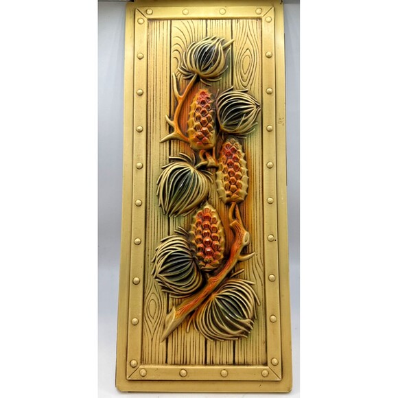 2 VTG Miller Studio's 1983 Wall Plaque 3D ART USA Decor MCM Acorns Pinecones - Picture 4 of 5
